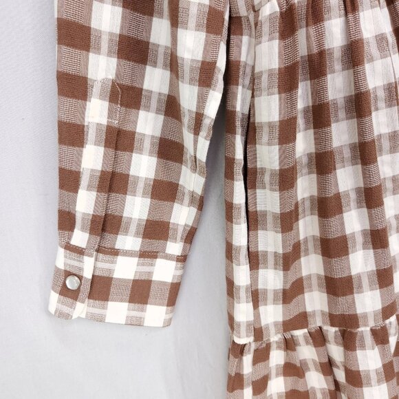 The Shirt by Rochelle Behrens Babydoll Shirt Dress Small Snap Button Up Plaid - Picture 11 of 14